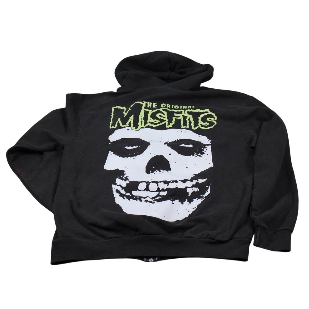 Tultex Hoodie Mens M Black Misfits Skull Full Zip Hooded Pockets Lined